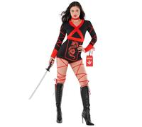 Morph Costume Ninja Donna Nero e Rosso - Vestito per Carnevale, Abito Adulto per Halloween, Compleanni e Party, M