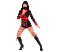 Morph Costume Ninja Nero e Rosso Donna, Costume Halloween Ninja Donna | Costume Ninja Nero e Rosso, Pugnale & Stelle Giocattolo, Spada Non Inclusa, Perfetto per Halloween, Ideale per Travestirsi