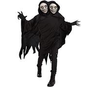 Morph Vestito Morte Uomo, Costume Halloween Uomo | Veste Nera a Brandelli con Cappuccio, Maschera a Due Teste & Guanti, Perfetto per Halloween, Ideale per Travestirsi