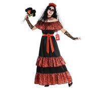 Morph Vestito Scheletro Donna - Costume Dia De Los Muertos per Halloween, Abito Tradizionale per Feste e Party., M