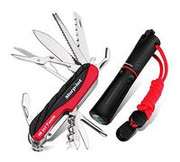 Morpilot Coltello Multiuso e Pietra Focaia Set 15 in 1 Coltello Multiuso e 5 in 1 Fire Starter con Fischietto e Bussola per Il Campeggio, Escursioni e Emergenze