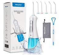 Morpilot Idropulsore Dentale Portatile e Professionale, con 5 Ugelli di Ricambio, 300ml, 3 Modalità IPX7 Impermeabile Irrigatore Orale Portatile Idropulsore, USB Ricaricabile
