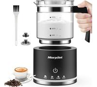 Morpilot Montalatte elettrico, 600 W, 130-500 ml, montalatte 4 in 1, per caldo e freddo, lavabile in lavastoviglie, design latte, vetro visivo, nero