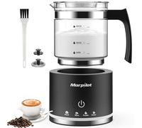 Morpilot Montalatte Elettrico, Milk Frother 4 in 1 in Vetro, Schiumatore per Latte Caldo e Schiuma, 250 ml Schiuma e 500 ml Riscaldamento, Design Diviso, Nero