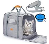 Morpilot Trasportino per gatti grandi e cuccioli fino a 7 kg, con cerniere di sicurezza, pieghevole, per il trasporto di gatti e cani, per andare al veterinario, 44x31x34cm, Grigio chiaro(M)