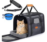 Morpilot Trasportino per gatti grandi e cuccioli fino a 9 kg, con cerniere di sicurezza, pieghevole, per il trasporto di gatti e cani, per andare al veterinario, 47 x 31 x 36 cm, grigio scuro(L)
