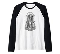 Morrigan Celtic Raven Dea Sacro Guerriero Line Art Maglia con Maniche Raglan