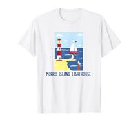 Morris Island Lighthouse Whimsy Sea Gulls Sail Boat Beach Maglietta