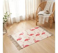 MORROWCAMP Tappeto Boho Piccolo in Cotone 58x88 cm con Nappe, Tappeto Tessuto Lavabile, Morbido Tappeto da Comodino per Camera da Letto, Tappeto Decorativo per Ingresso, Cucina, Rosa Flamingo