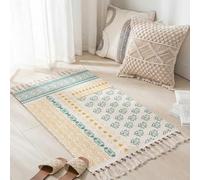 MORROWCAMP Tappeto Boho Piccolo in Cotone 58x88 cm con Nappe, Tappeto Tessuto Lavabile, Morbido Tappeto da Comodino per Camera da Letto, Tappeto Decorativo per Ingresso, Cucina, Stile Etnico Boho