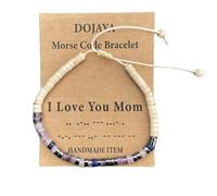 Morse Code - Braccialetto con scritta "I Love You Mom" in diaspro bianco con Amethest regolabile, stile bohémien, per donne, regalo di compleanno, regalo per la festa della mamma, Medium, Pietra