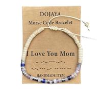 Morse Code - Braccialetto con scritta "I Love You Mom" in diaspro bianco con Amethest regolabile, stile bohémien, per donne, regalo di compleanno, regalo per la festa della mamma, Medium, Pietra