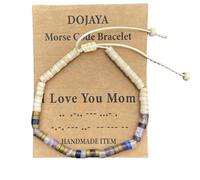 Morse Code - Braccialetto con scritta "I Love You Mom" in diaspro bianco con Amethest regolabile, stile bohémien, per donne, regalo di compleanno, regalo per la festa della mamma, Medium, Pietra