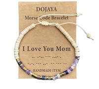 Morse Code - Braccialetto con scritta "I Love You Mom" in diaspro bianco con Amethest regolabile, stile bohémien, per donne, regalo di compleanno, regalo per la festa della mamma, Medium, Pietra