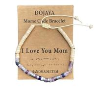 Morse Code - Braccialetto con scritta "I Love You Mom" in diaspro bianco con Amethest regolabile, stile bohémien, per donne, regalo di compleanno, regalo per la festa della mamma, Medium, Pietra