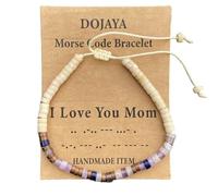 Morse Code - Braccialetto con scritta "I Love You Mom" in diaspro bianco con Amethest regolabile, stile bohémien, per donne, regalo di compleanno, regalo per la festa della mamma, Medium, Pietra