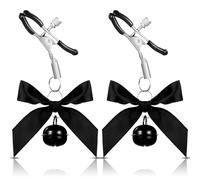 Morsetti per capezzoli regolabili per adulti, clip per capezzoli con fiocco in acciaio inossidabile con campana, morsetti per capezzoli a pressione con catena, gioielli per capezzoli neri per adulti