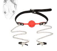 Morsetti per capezzoli Sesso per capezzoli con bavaglio in silicone Palla Bocca Gag SM Bondage Morsetti per capezzoli Palla Gag Clip per capezzoli Catena Schiavo Flirtare Gioco erotico Giocattolo