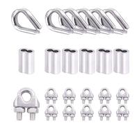 Morsetti Per Fune 24 pz 304 Morsetti for cavi in acciaio inossidabile for fune metallica Ditale e kit di assortimento manicotti for crimpatura in alluminio da 6 mm