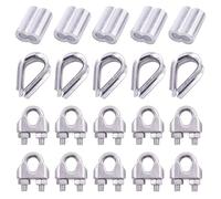 Morsetti Per Fune 24 pz 304 Morsetti for cavi in acciaio inossidabile for fune metallica Ditale e kit di assortimento manicotti for crimpatura in alluminio da 8 mm