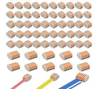 Morsettiere Elettriche, 60 Pezzi Connettori Elettrici Connettore Elettrico con Leva di Funzionamento, con 30 Pcs 3 Porte 20 Pcs 2 Porte 10 Pcs 5 Porte per Filo Solido, Incagliato e Flessibile