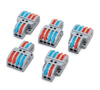 Morsettiere LT-422 in una confezione da 5 unità, disponibili nei colori grigio e arancione, progettati per un collegamento efficiente e sicuro in impianti elettrici.