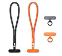 MORSUNBELA cordino per cellulare, laccetto per cellulare, laccetti da polso per il cellulare, regolabili universale cordino, catena corta, per custodia del telefono, nero & arancione