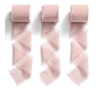 MORSUNBELA Nastro in Chiffon Rosa Antico, Nastro in Chiffon, 3,8 cm, con Frange, 19,2 m