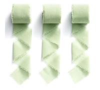 MORSUNBELA Nastro in chiffon verde, nastro per regali, 3,8 cm x 19,2 m, con frange, verde salvia