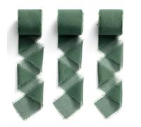 MORSUNBELA Nastro in chiffon verde scuro, 3,8 cm, nastro di seta con frange, 19,2 m