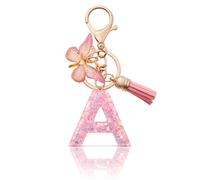 MORSUNBELA Portachiavi a forma di lettera con lettera iniziale farfalla portachiavi adolescente ragazza, Rosa-a, S
