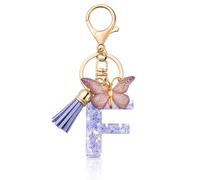 MORSUNBELA Portachiavi a forma di lettera con lettera iniziale farfalla portachiavi adolescente ragazza, Lilla-f, S