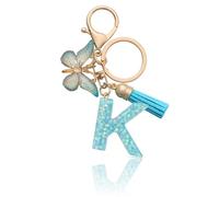MORSUNBELA Portachiavi a forma di lettera di inizio, per donna, colore blu, Blu-K., S
