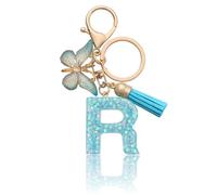 MORSUNBELA Portachiavi a forma di lettera di inizio, per donna, colore blu, Blu-r, S