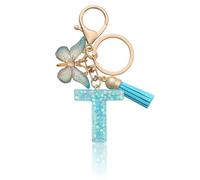 MORSUNBELA Portachiavi a forma di lettera di inizio, per donna, colore blu, Blu-T., S