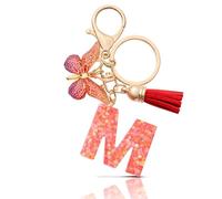MORSUNBELA Portachiavi lettera portachiavi ragazza iniziale chiave ciondolo per donna donna, Rosso-M., S