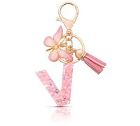 MORSUNBELA Portachiavi lettera portachiavi ragazza portachiavi iniziale portachiavi farfalla per donna donna donna, Rosa-V, S