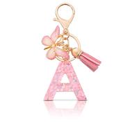 MORSUNBELA Portachiavi lettera portachiavi ragazza portachiavi iniziale portachiavi farfalla per donna donna donna, Rosa-a, S