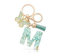 MORSUNBELA Portachiavi Lettera Ragazza Regalo Portachiavi con Lettera Iniziale Farfalla per Donna Verde M