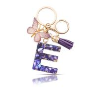 MORSUNBELA Portachiavi Lettera Ragazza Regalo Portachiavi con Lettera Iniziale Farfalla per Donna Viola E