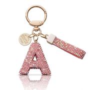 MORSUNBELA Portachiavi ragazza portachiavi lettera portachiavi glitter strass portachiavi donna, Rosa-a, S