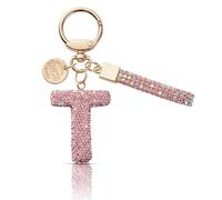 MORSUNBELA Portachiavi ragazza portachiavi lettera portachiavi glitter strass portachiavi donna, Rosa-t, S