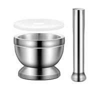 Mortaio con pestello in acciaio inox 304 Ø 10 cm per spezie | Antiruggine, coperchio PE, base antiscivolo EVA, superficie liscia, per erbe, aglio, noci e miscele di spezie