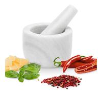 Mortaio con Pestello in Marmo Ø 6 x 8,5 cm Utensili Cucina per Pesto Noci Bianco