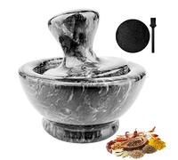 Mortaio con Pestello Marmo Ø3in, Mortai e Pestelli con Tappetino Antiscivolo e Spazzola, Robusto, Resistente, Trita Erbe per Compresse Erbe Aromatiche Spezie Aglio, Mini Mortar and Pestle Set, Nero