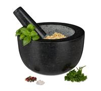 Relaxdays Mortaio e Pestello, in Granito, Erbe Aromatiche e Spezie Volume: 750 ml, Pietra Lucida, D: 20 cm, Grigio Scuro