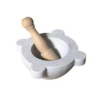 Mortaio da Cucina in Marmo Bianco con Pestello Legno White Marble Mortar 20cm