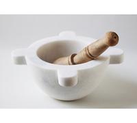 Mortaio da Cucina in Marmo Bianco con Pestello Legno White Marble Mortar 20cm