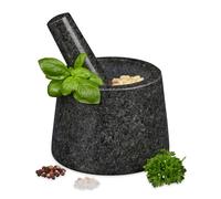 Relaxdays Mortaio e Pestello, in Granito, Robusto, Erbe Aromatiche e Spezie, in Pietra Lucida, D: 13,5 cm, Grigio Scuro
