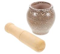 Mortaio e Pestello per Aglio in Ceramica e Legno, Manuale | Design Tradizionale, Macinazione Efficiente per Spezie, Uso Domestico e Professionale, Metodo Classico